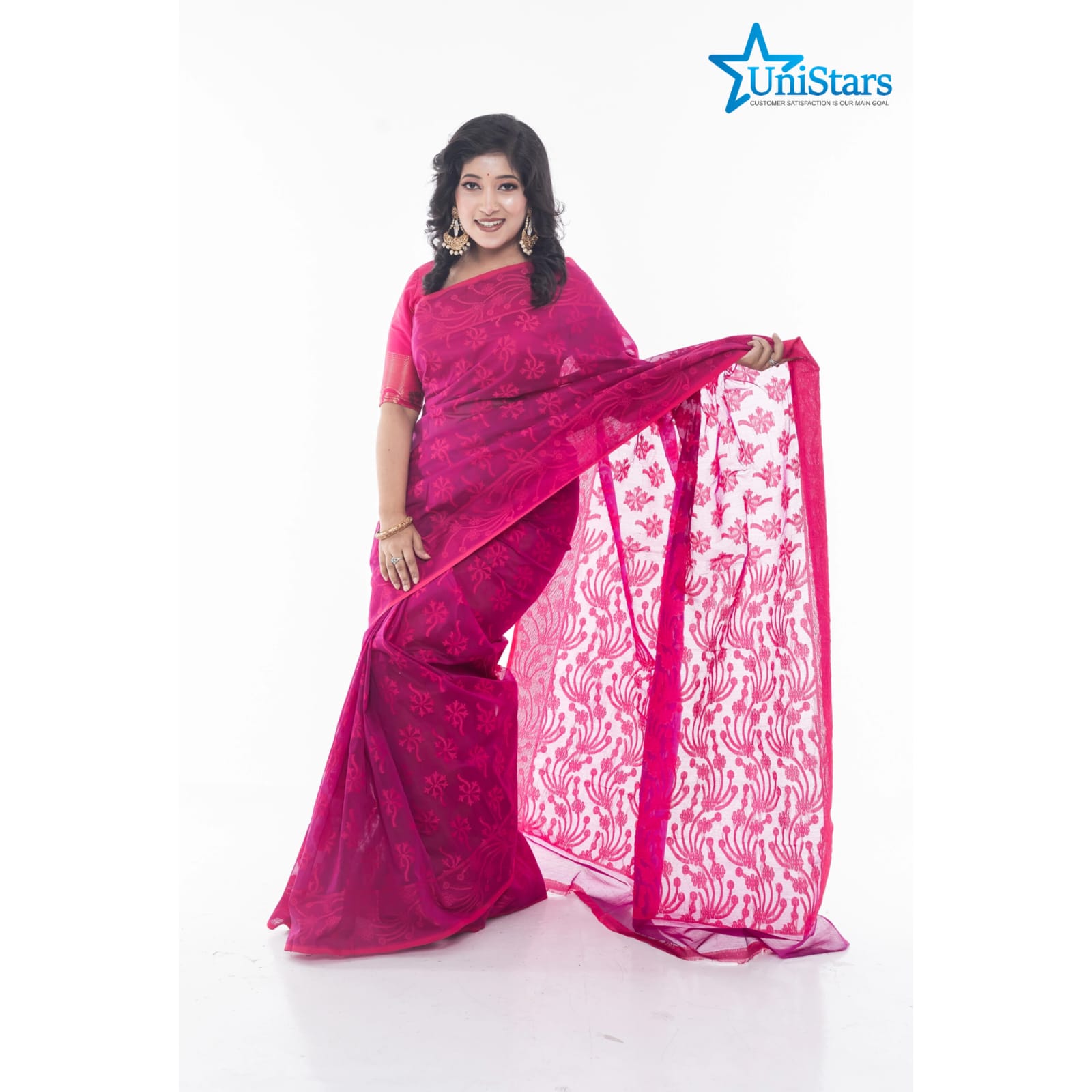 UniStars Half-Silk Saree in Purple Red