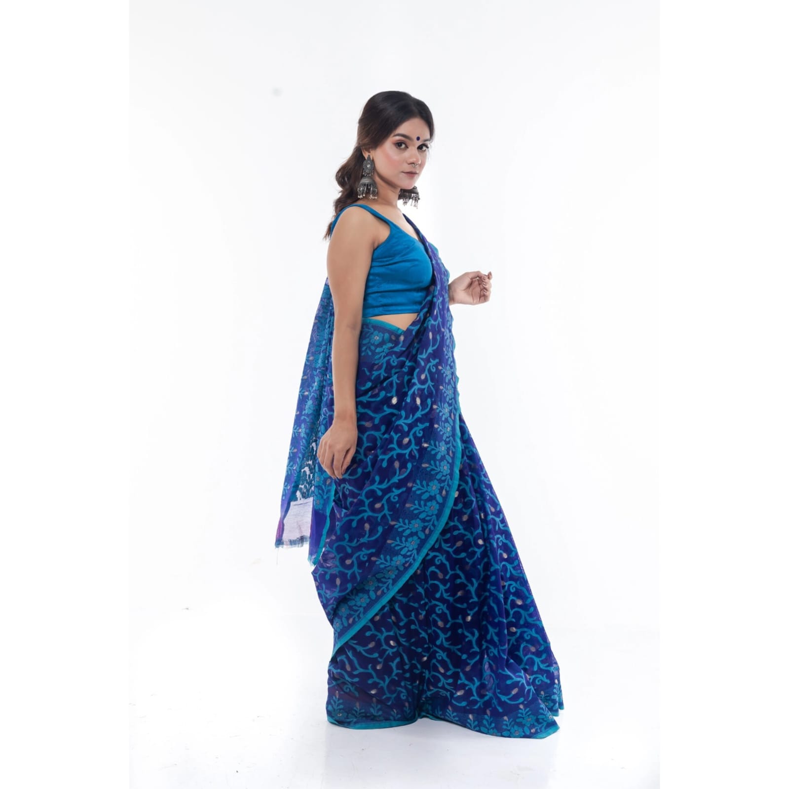 UniStars Half-Silk Saree in Regal Blue